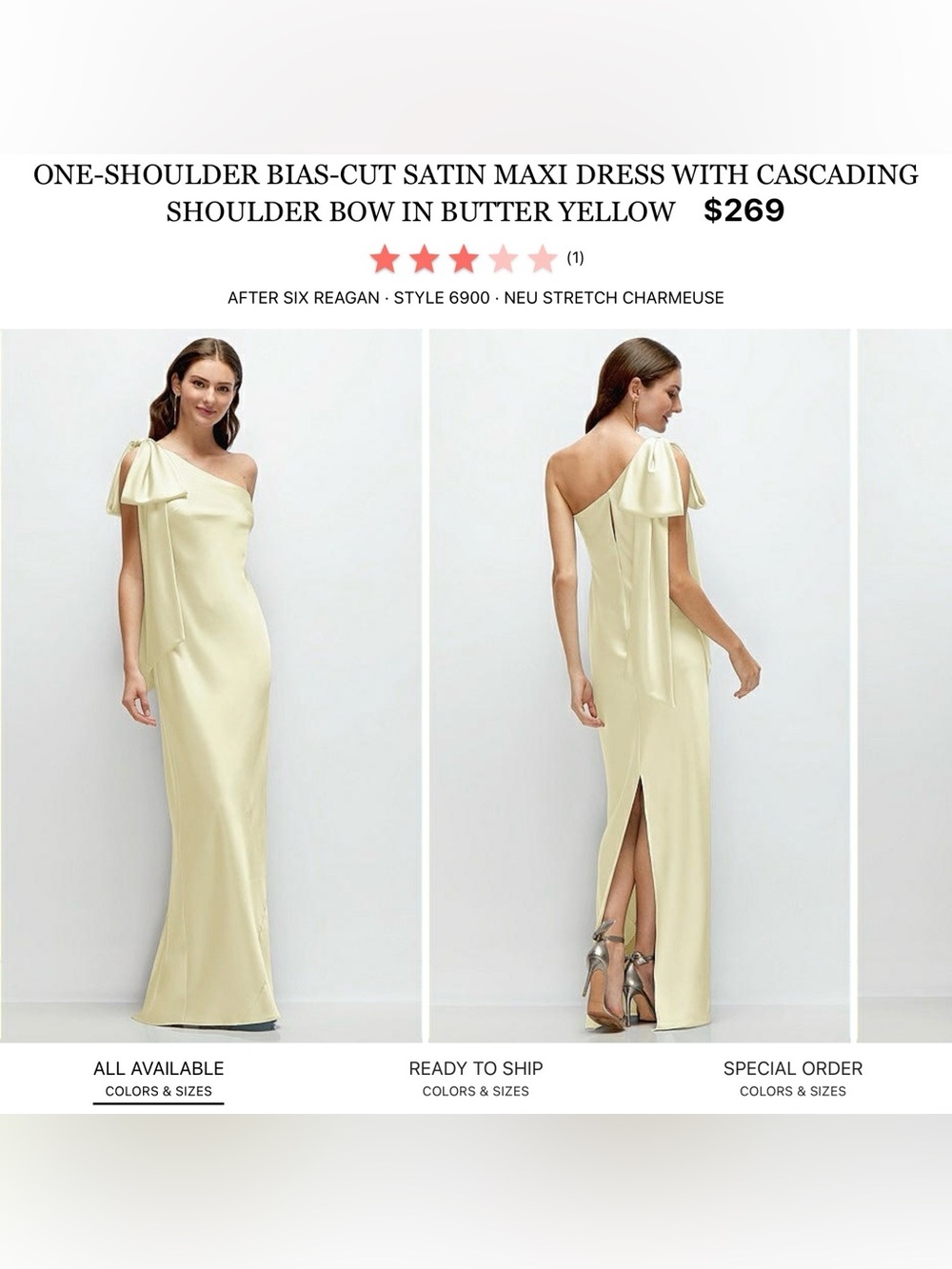 After Six One-Shoulder Satin Maxi Dress in Butter Yellow